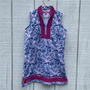 Youth Large‎ Simply Southern Dress Sleeveless Summer Pink Blue Print Leaf Print